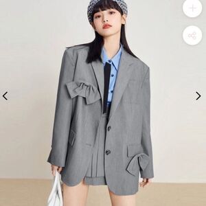 Ledin Grey Bow Lapel Blazer S NWT
